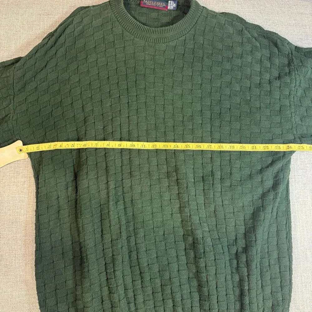 Saddlebred Green Textured Knit Sweater Men's 2XL Crewneck 100% Cotton Pullover